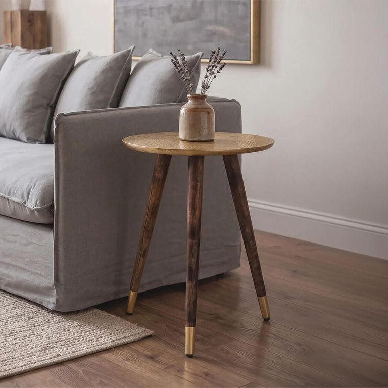 Boho Side Table - Carved Gold - Round