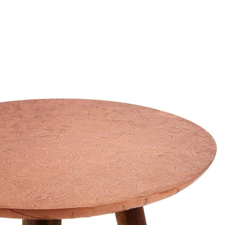 Boho Side Table - Copper Carved - Round