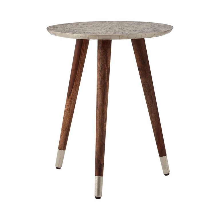 Boho Side Table - White Carved - Round
