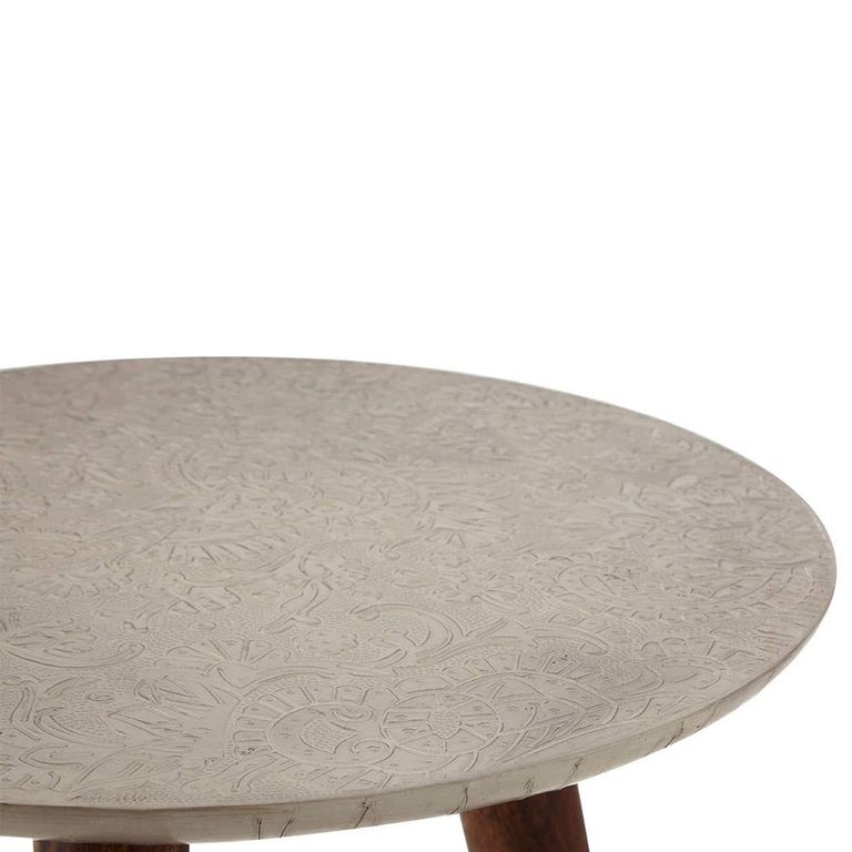 Boho Side Table - White Carved - Round