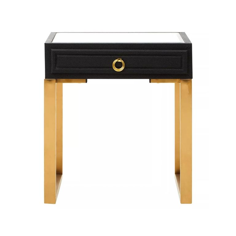 Cardoba Side Table - 1 Drawer - Faux Shagreen with Gold Legs