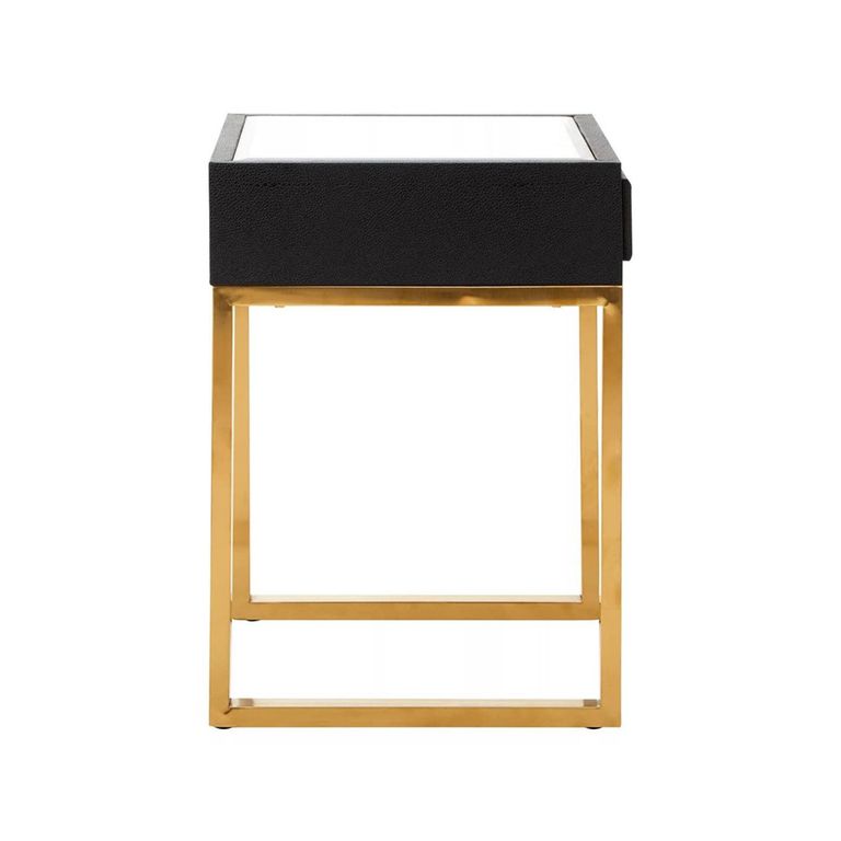 Cardoba Side Table - 1 Drawer - Faux Shagreen with Gold Legs