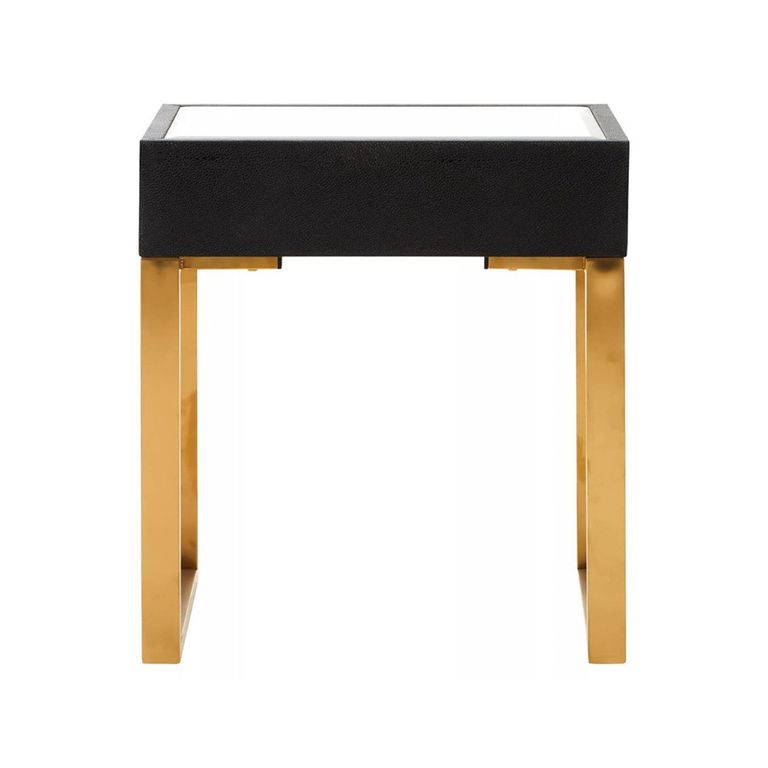 Cardoba Side Table - 1 Drawer - Faux Shagreen with Gold Legs