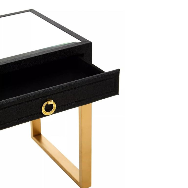 Cardoba Side Table - 1 Drawer - Faux Shagreen with Gold Legs