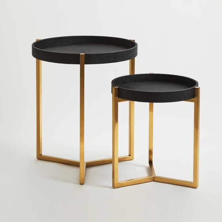 Cardoba Side Tables - Set of 2 - Black Faux Shagreen with Gold Legs - Round