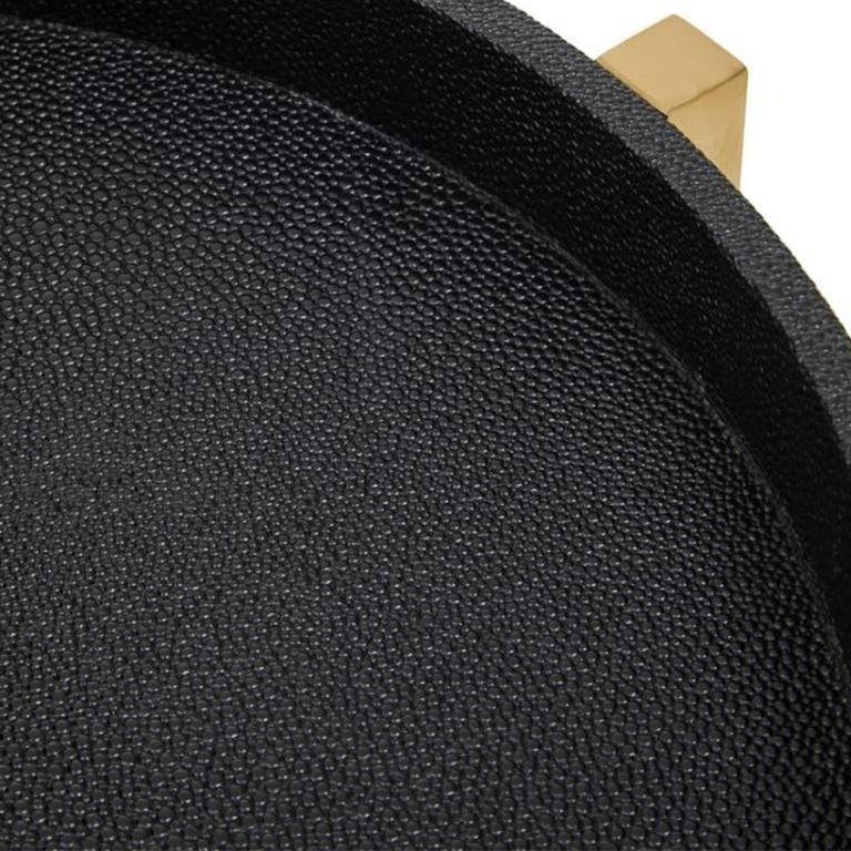 Cardoba Side Tables - Set of 2 - Black Faux Shagreen with Gold Legs - Round