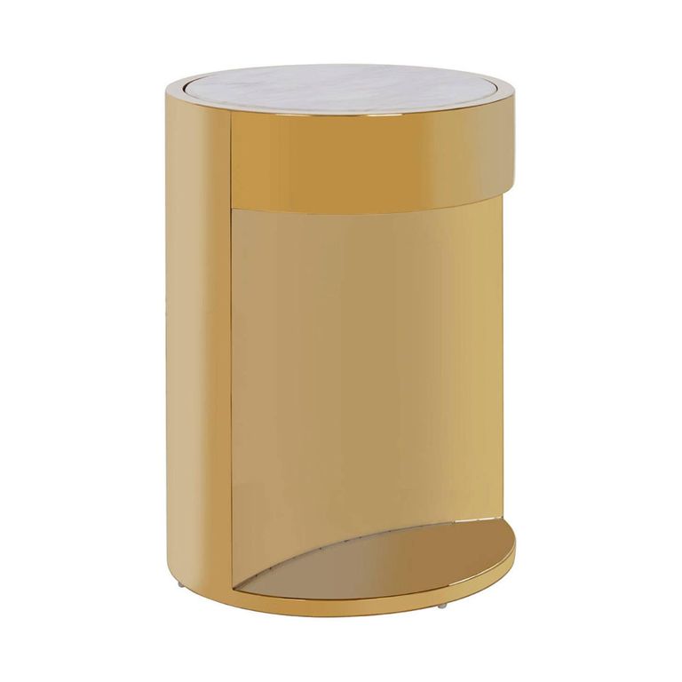 Carlox Side Table - Small - Round - White Marble Effect with Gold Metal