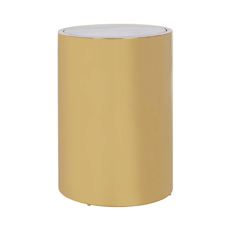 Carlox Side Table - Small - Round - White Marble Effect with Gold Metal