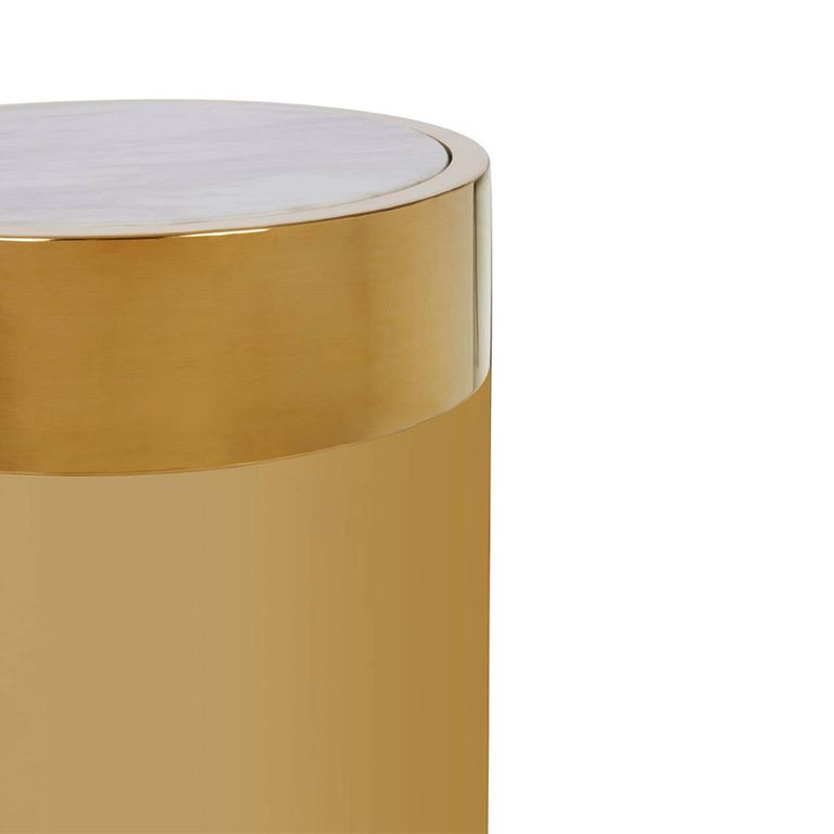 Carlox Side Table - Small - Round - White Marble Effect with Gold Metal