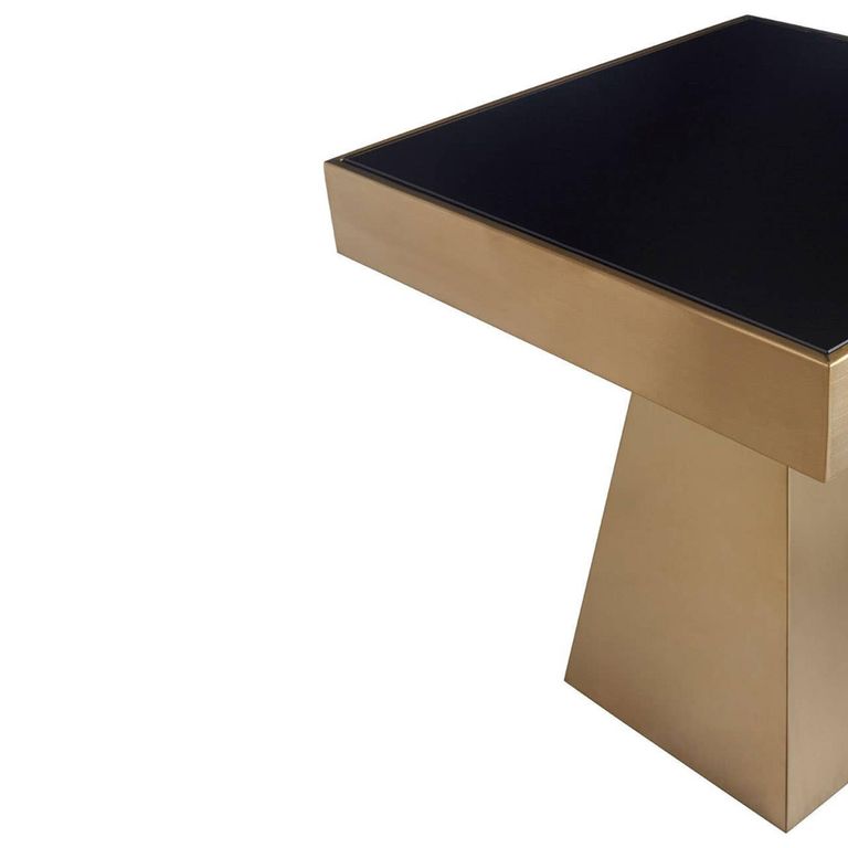 Carlox Side Table - Square - Black Glass with Gold Frame