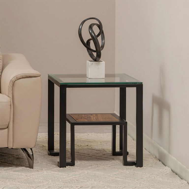 Cibo Side Table - 2 Tier - Square - Clear Glass with Black Metal