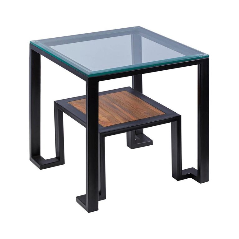 Cibo Side Table - 2 Tier - Square - Clear Glass with Black Metal