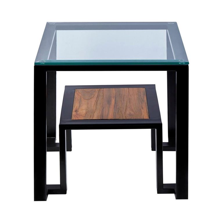 Cibo Side Table - 2 Tier - Square - Clear Glass with Black Metal