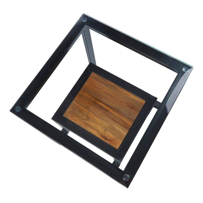 Cibo Side Table - 2 Tier - Square - Clear Glass with Black Metal