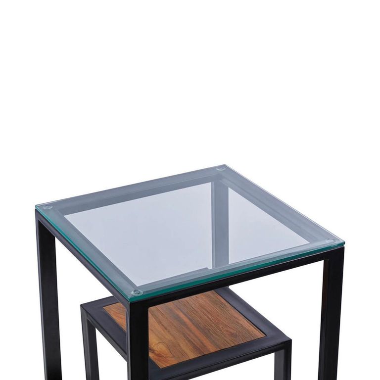 Cibo Side Table - 2 Tier - Square - Clear Glass with Black Metal
