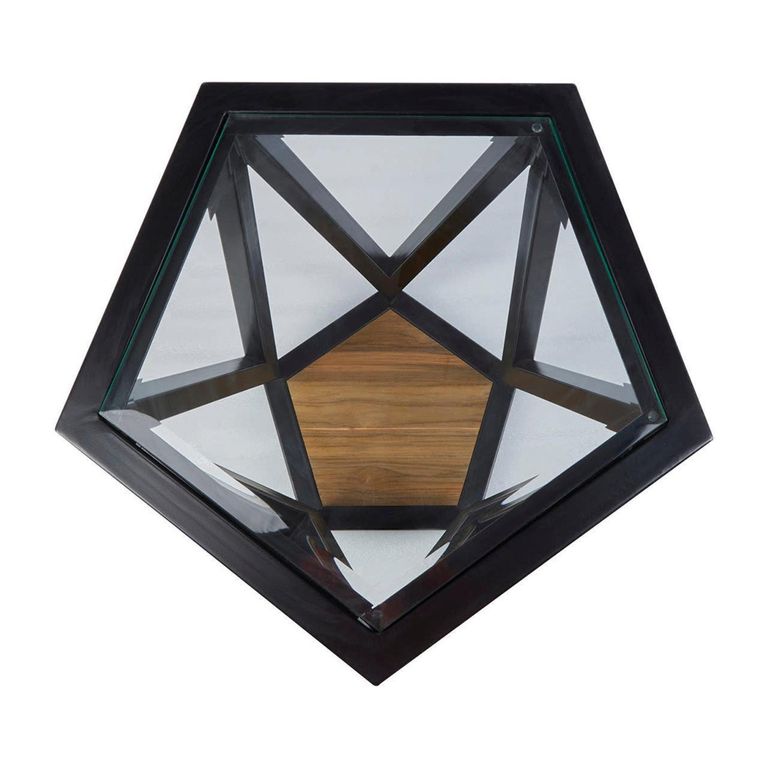 Cibo Side Table - Pentagonal - Clear Glass with Black Metal