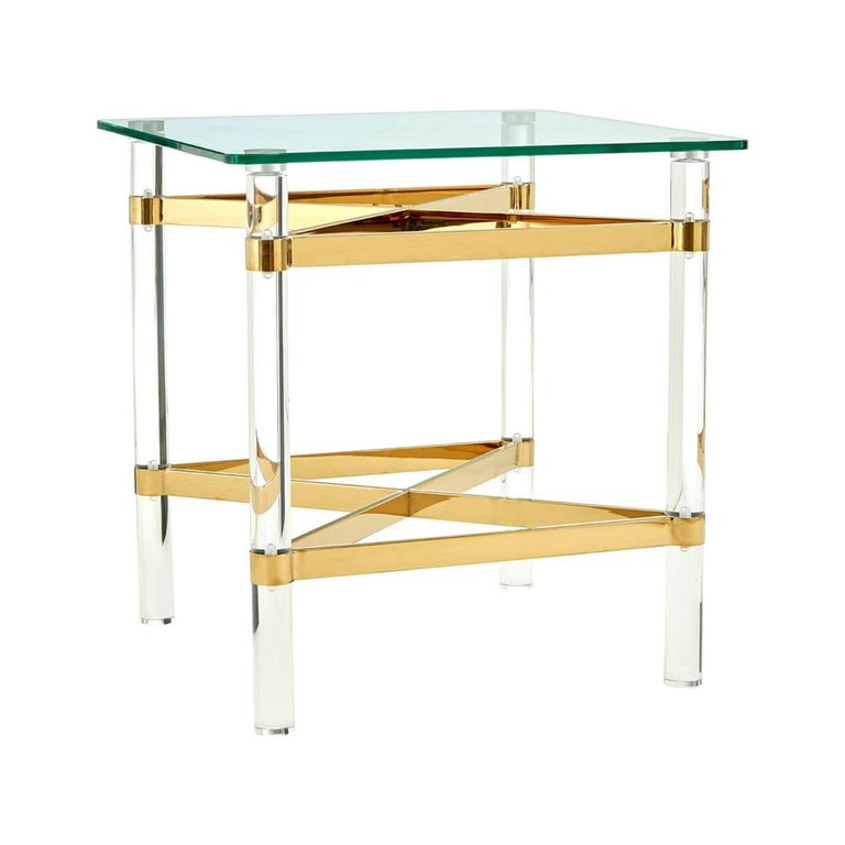 Clarence Side Table - Clear Glass with Gold Metal - Square