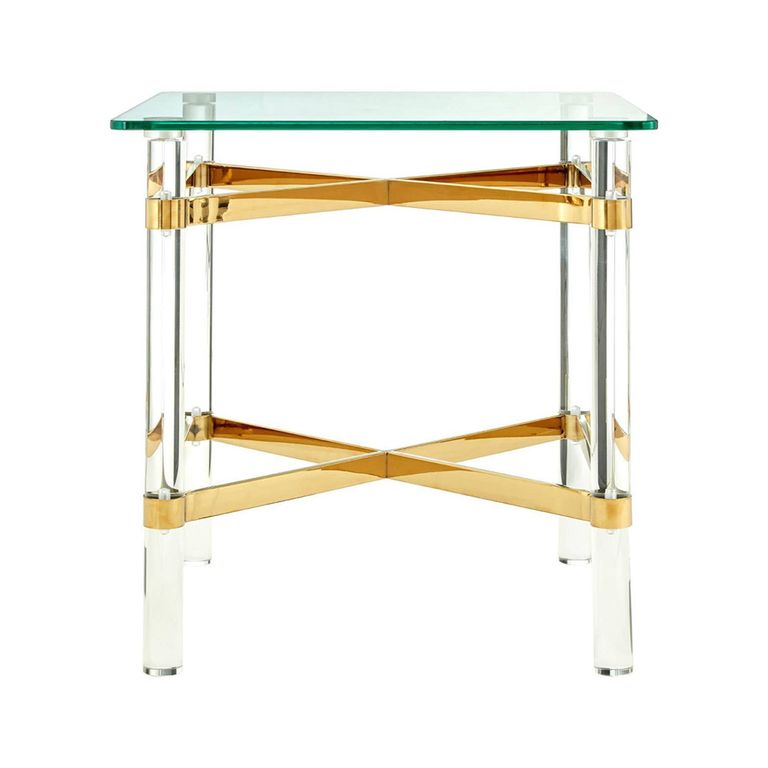 Clarence Side Table - Clear Glass with Gold Metal - Square