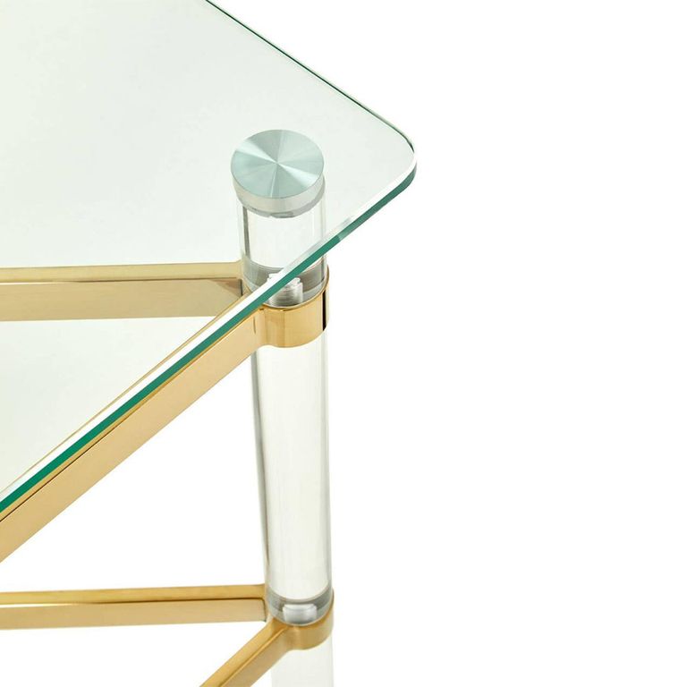 Clarence Side Table - Clear Glass with Gold Metal - Square