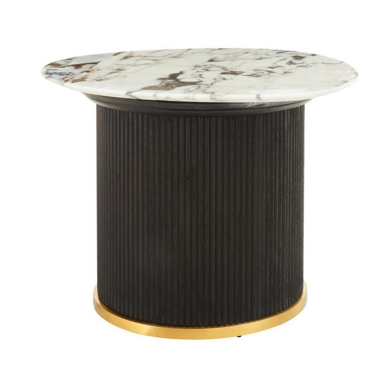 Doha Side Table - White Marble Round with Black Fluted Base