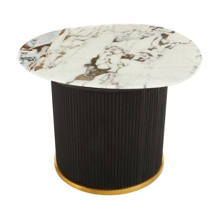 Doha Side Table - White Marble Round with Black Fluted Base