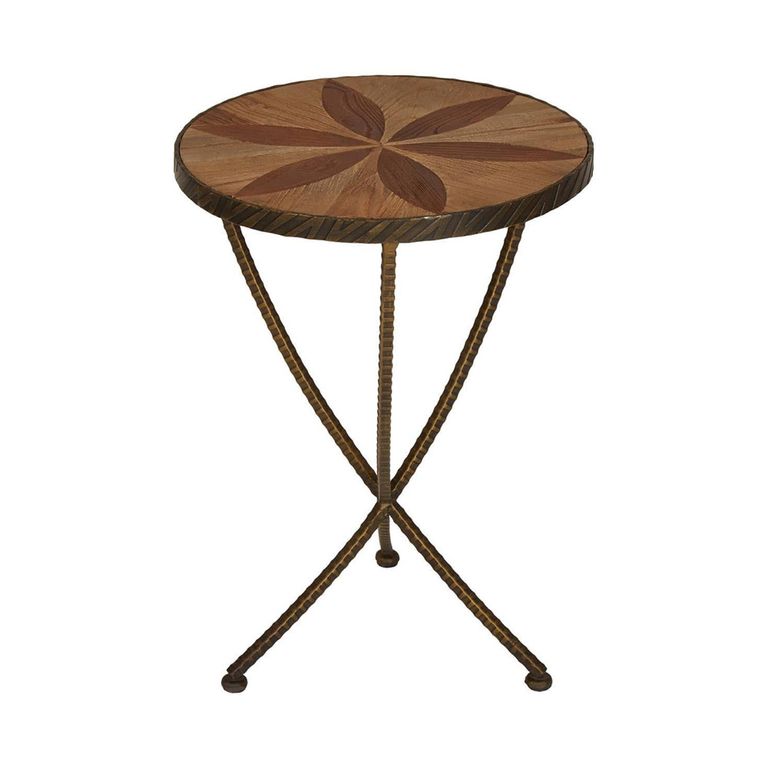Elmo Side Table - Small - Round - Elm Wood and Metal