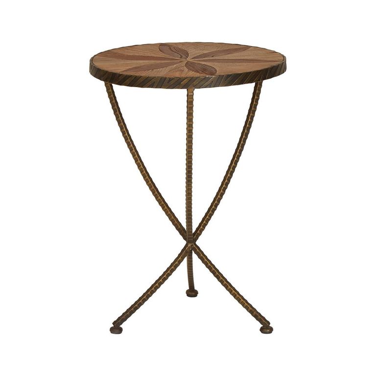 Elmo Side Table - Small - Round - Elm Wood and Metal