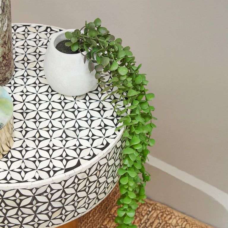 Fusion Side Table - Round - White Bone Inlay with Gold Base