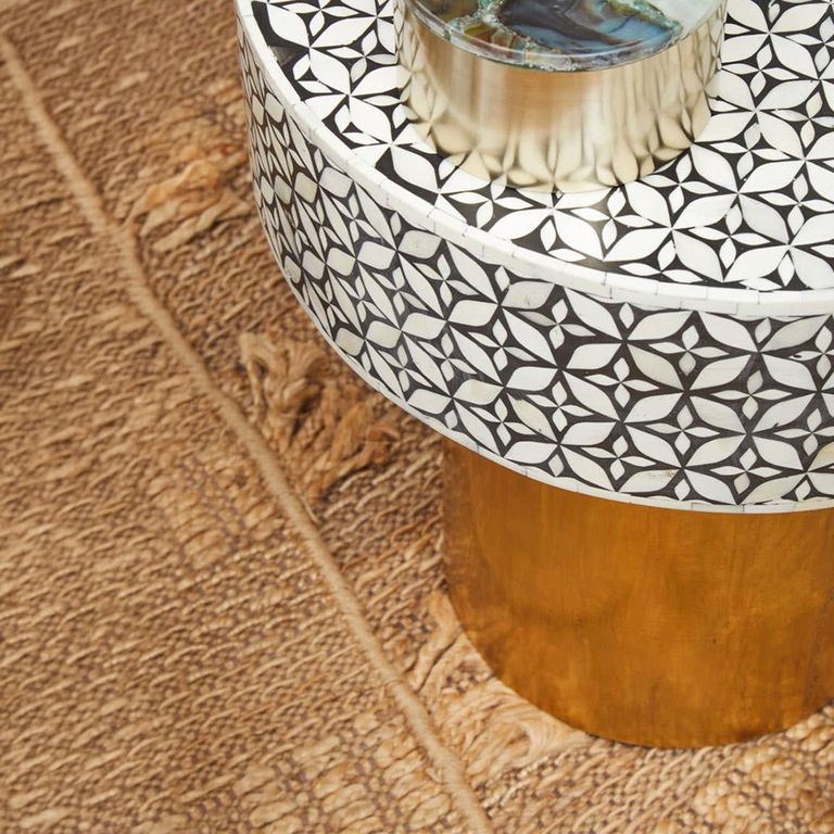 Fusion Side Table - Round - White Bone Inlay with Gold Base