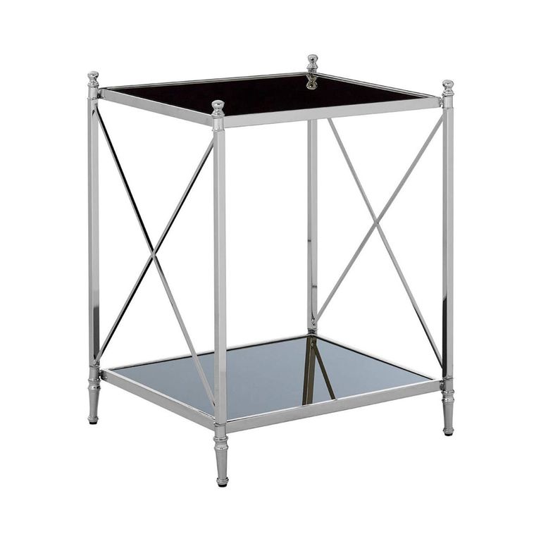 Hoffmann Side Table - Black Glass with Silver Metal