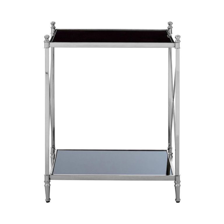 Hoffmann Side Table - Black Glass with Silver Metal