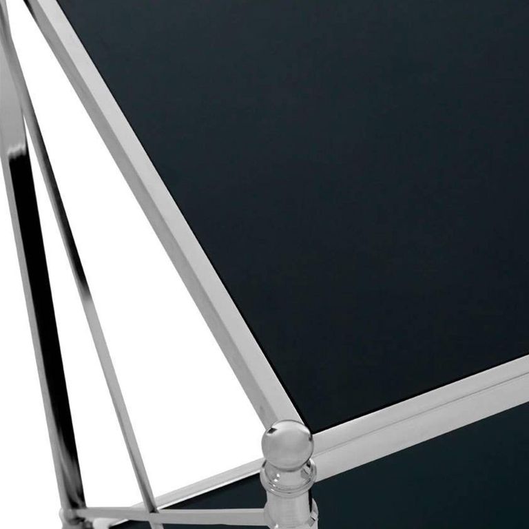 Hoffmann Side Table - Black Glass with Silver Metal