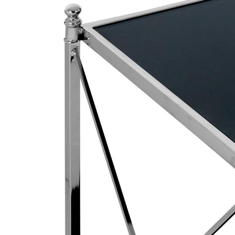 Hoffmann Side Table - Black Glass with Silver Metal