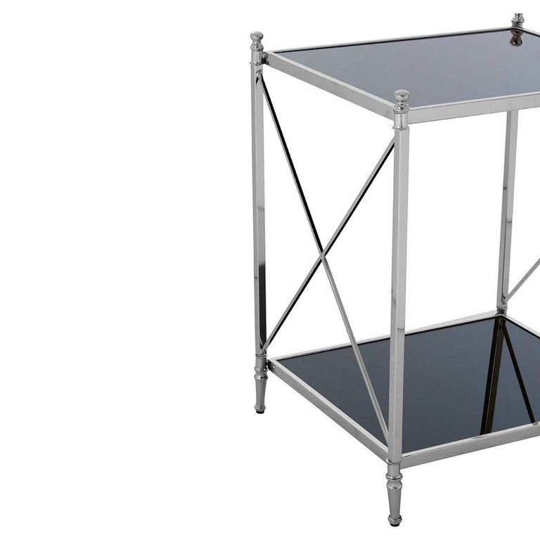 Hoffmann Side Table - Black Glass with Silver Metal
