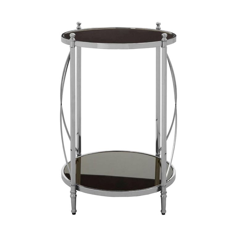 Hoffmann Side Table - Round - Black Glass with Silver Metal