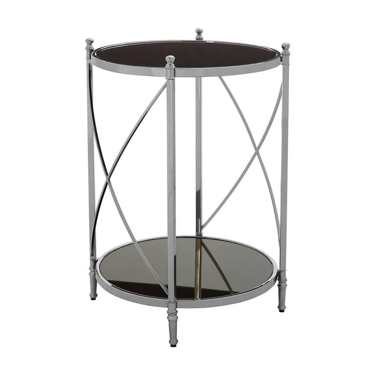 Hoffmann Side Table - Round - Black Glass with Silver Metal