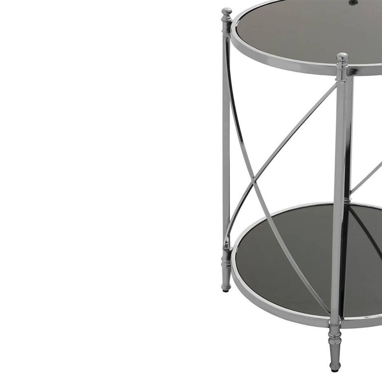 Hoffmann Side Table - Round - Black Glass with Silver Metal