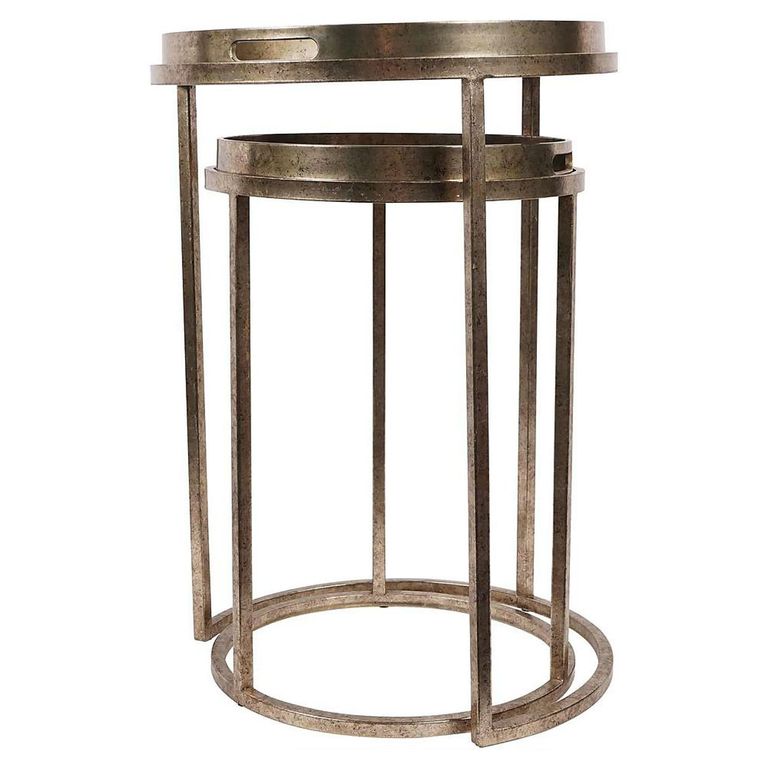 Clearance - Palm Tree Side Tray Table - Gold Metal - Round - Set of 2 - FSS17354