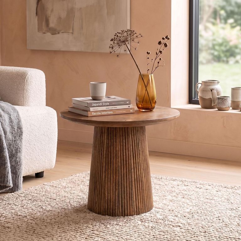 Salvator Fluted Side Table - Round - Natural - Mango Wood
