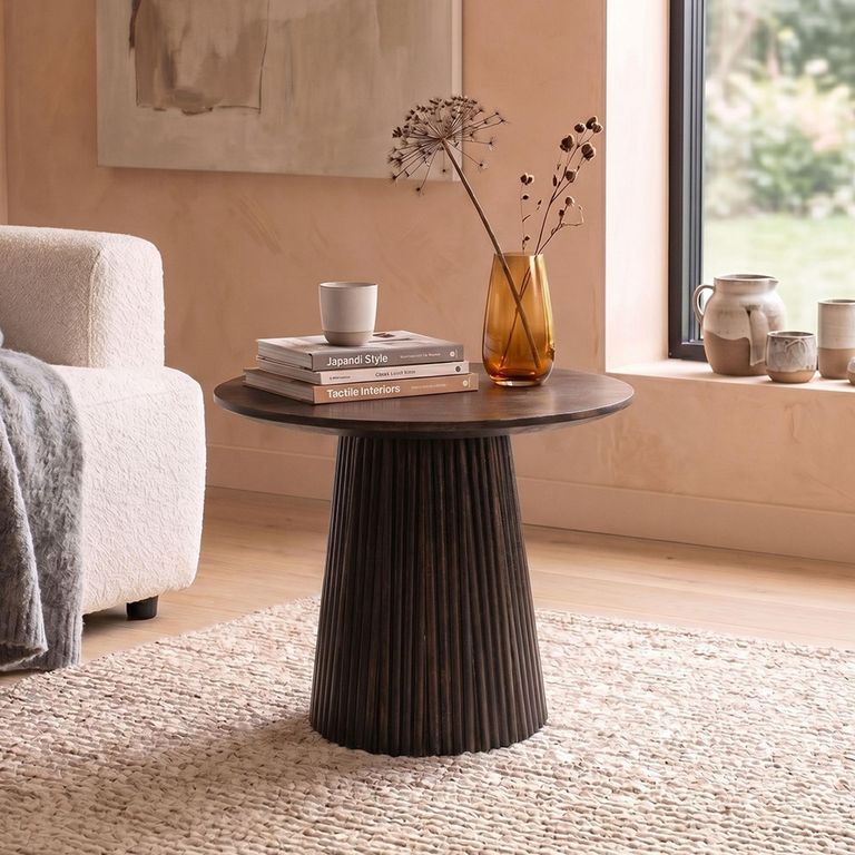 Salvator Fluted Side Table - Round - Walnut - Mango Wood