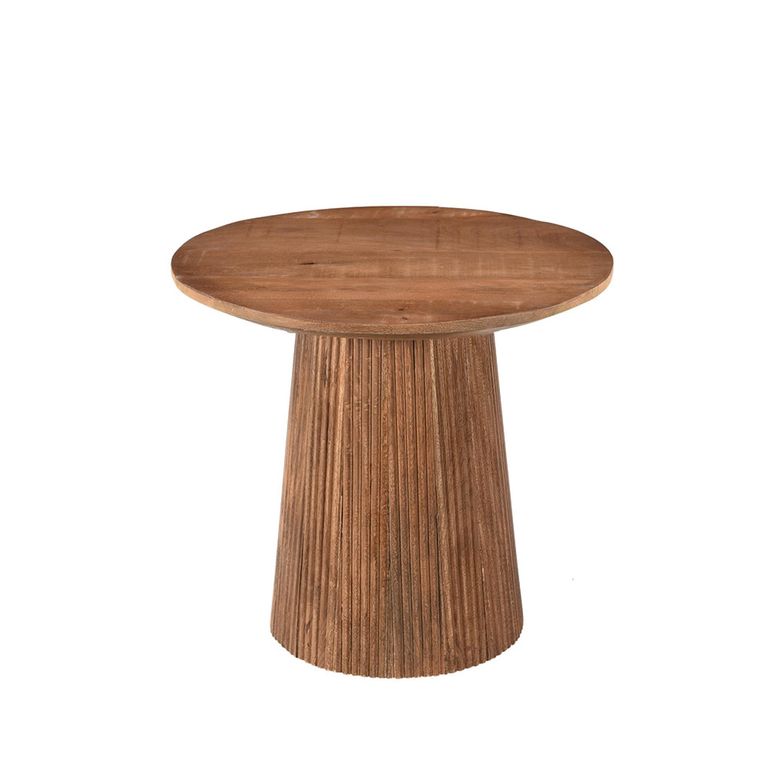 Salvator Fluted Side Table - Round - Natural - Mango Wood
