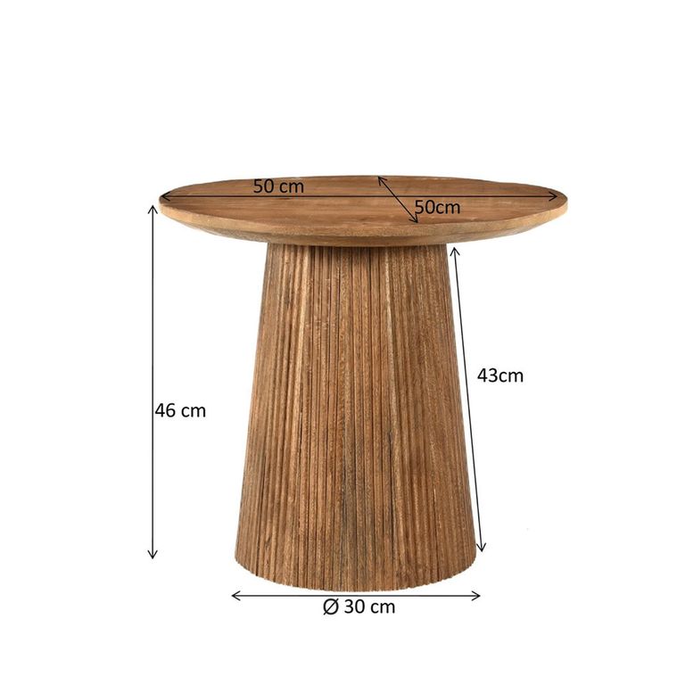 Salvator Fluted Side Table - Round - Natural - Mango Wood