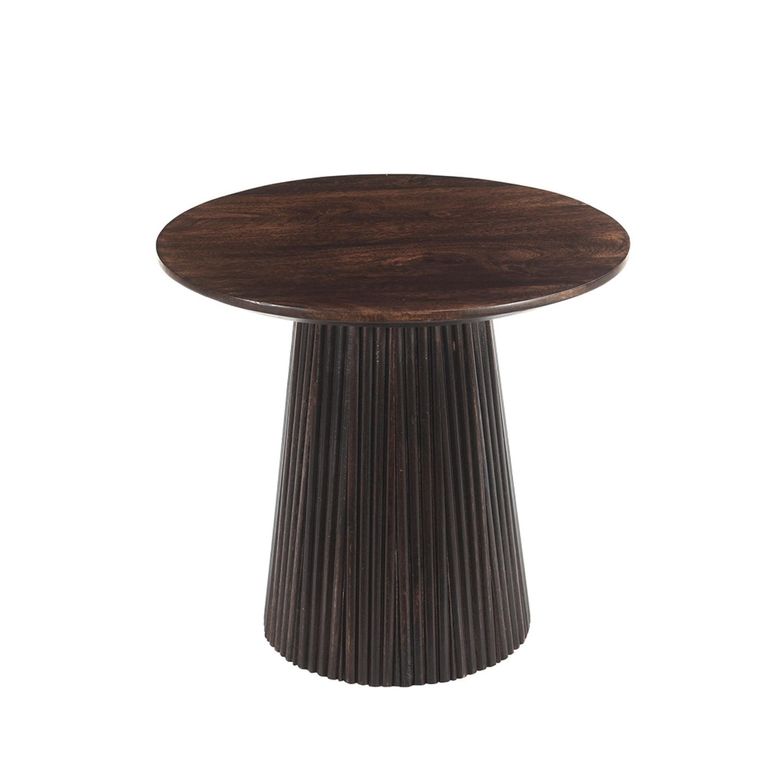 Salvator Fluted Side Table - Round - Walnut - Mango Wood