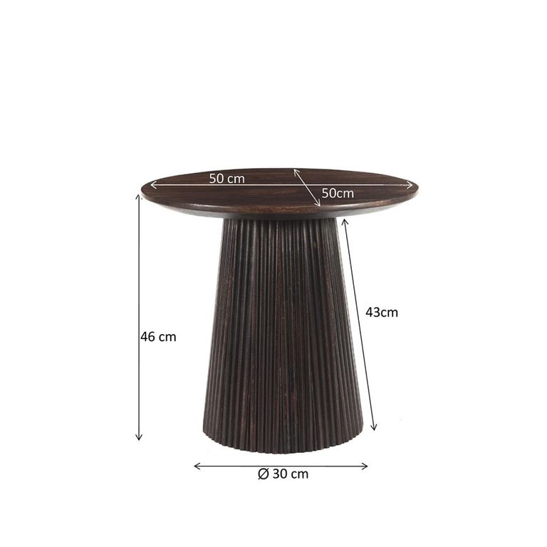 Salvator Fluted Side Table - Round - Walnut - Mango Wood