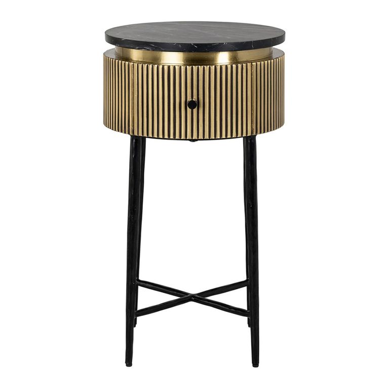 Ironville Brass Ribbed 1 Drawer Round Side Table