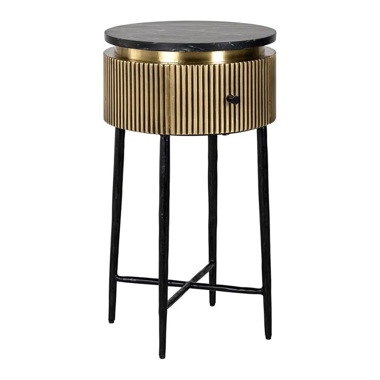 Ironville Brass Ribbed 1 Drawer Round Side Table