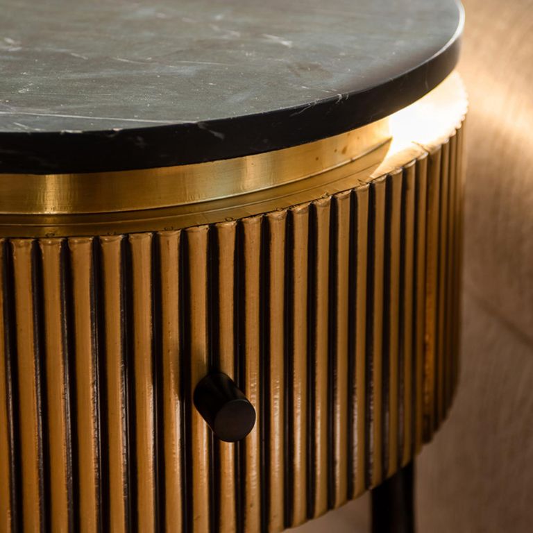 Ironville Brass Ribbed 1 Drawer Round Side Table