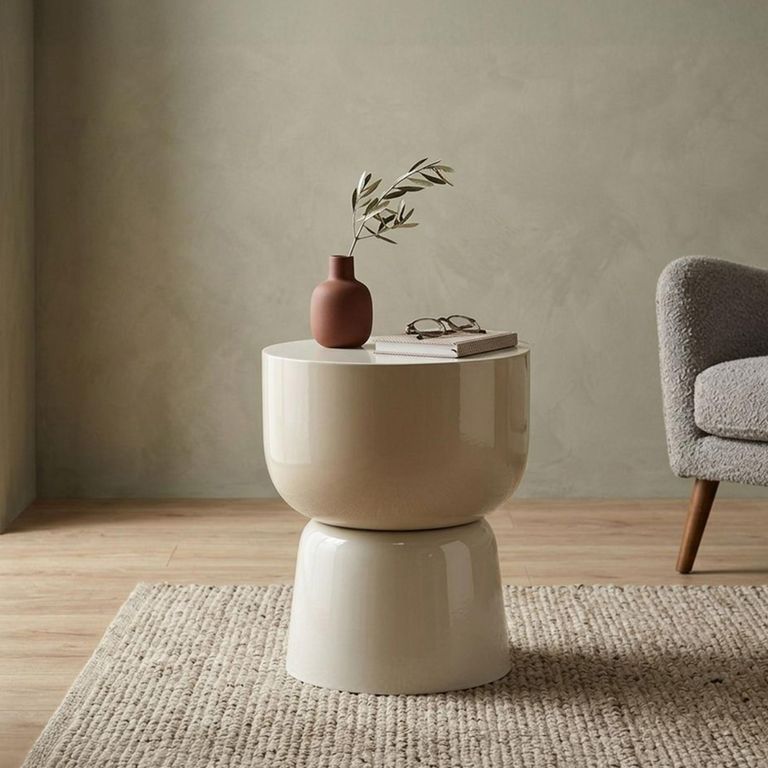 Brix Kian Side Table - Round - Off White - Metal