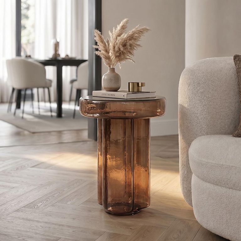 Brix Lio Side Table - Round - Large - Brown - Smoked Glass