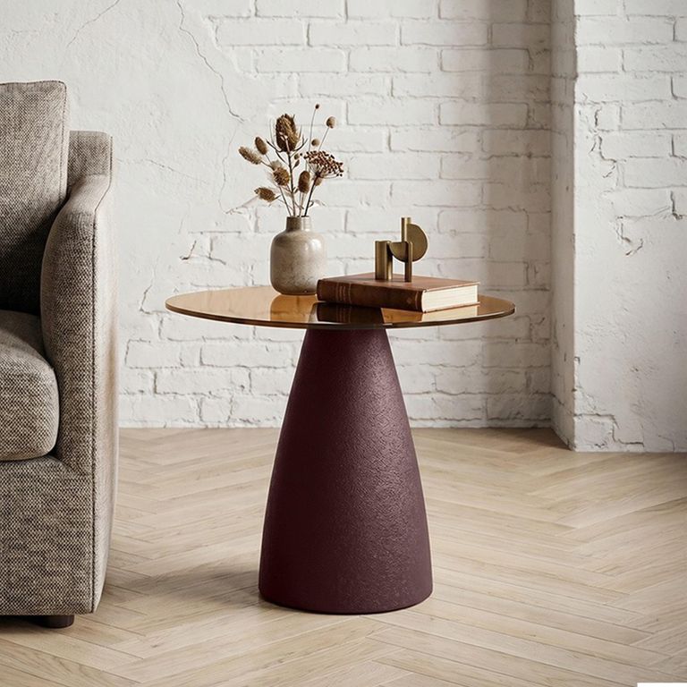Brix Mylon Side Table - Abstract - Burgundy - Glass and Metal